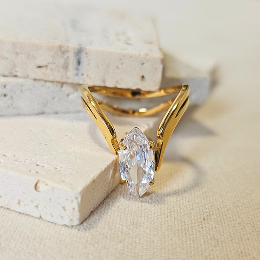 V-Shanked Marquise Zirconia Ring
