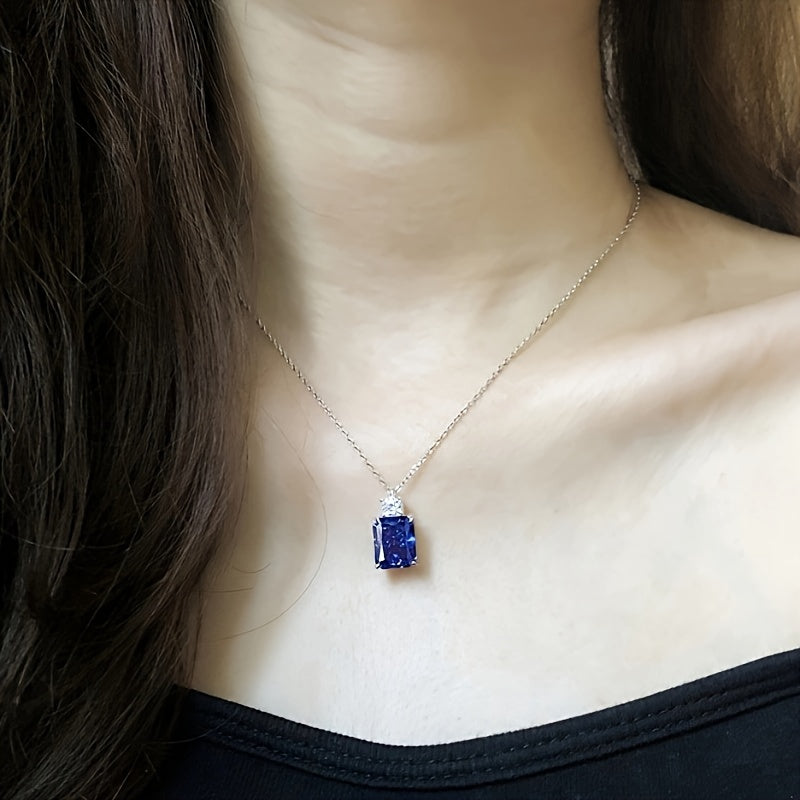 7ct Tanzanite Blue Rectangular 925 Silver Carbon Perfume Pendant Necklace