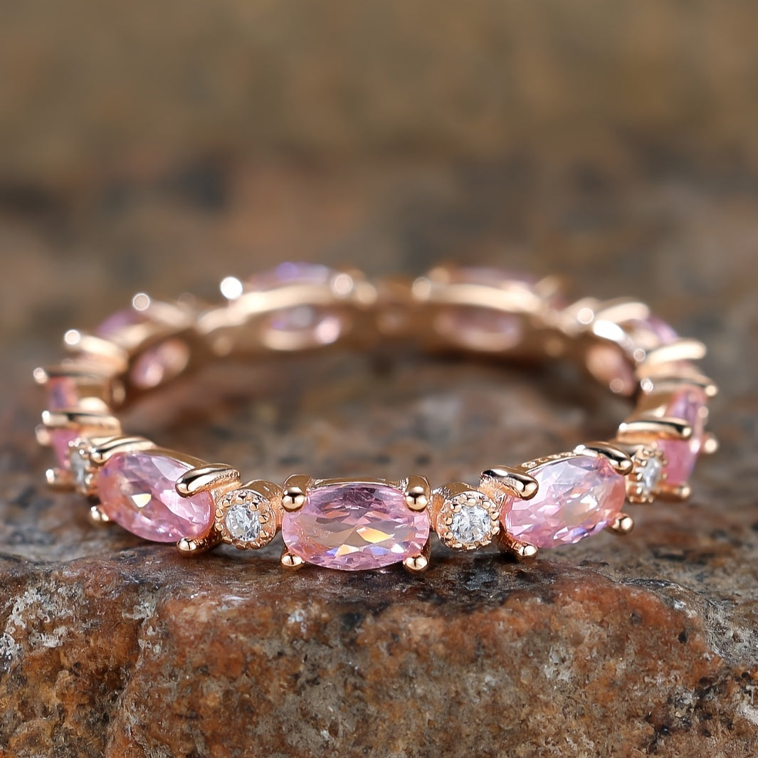 Elegant 925 Sterling Silver Pink Cubic Zirconia Ring