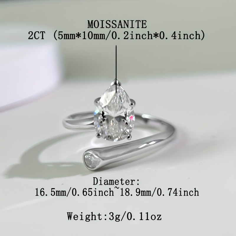 18K Gold Plated 925 Silver 2ct Pear Cut Moissanite Ring