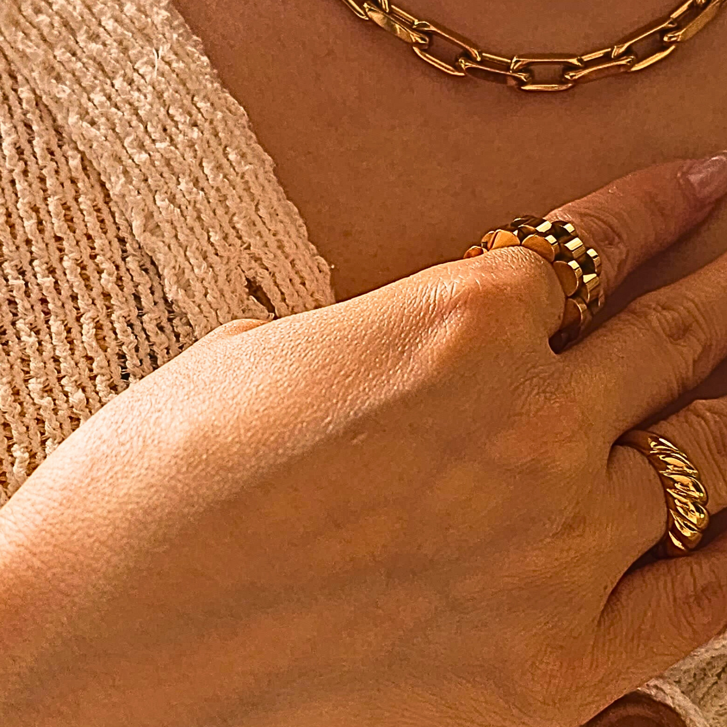 Bracelet-Style 18K Gold-Plated Ring