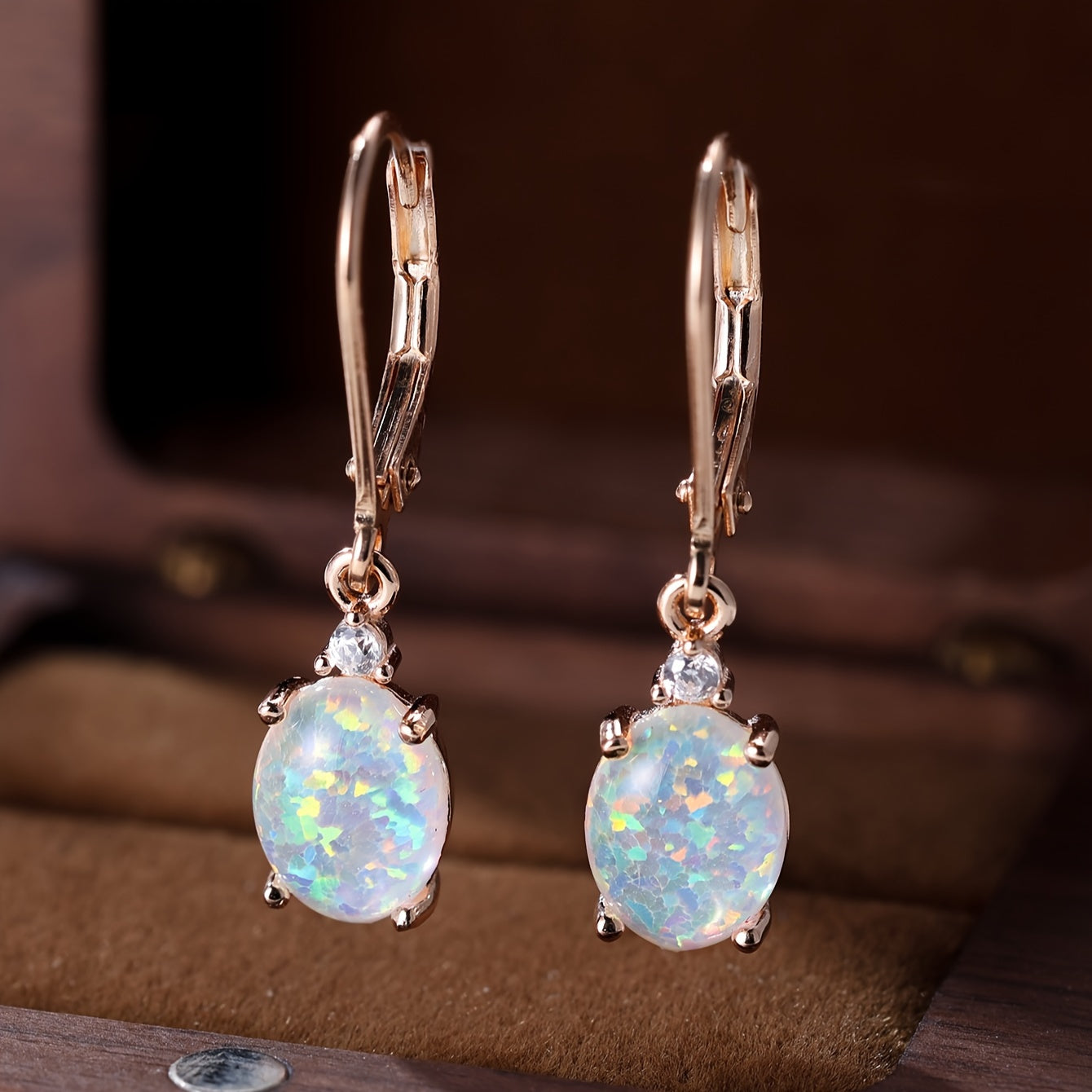 S925 Round-Cut Opal Dangle Drop Earrings