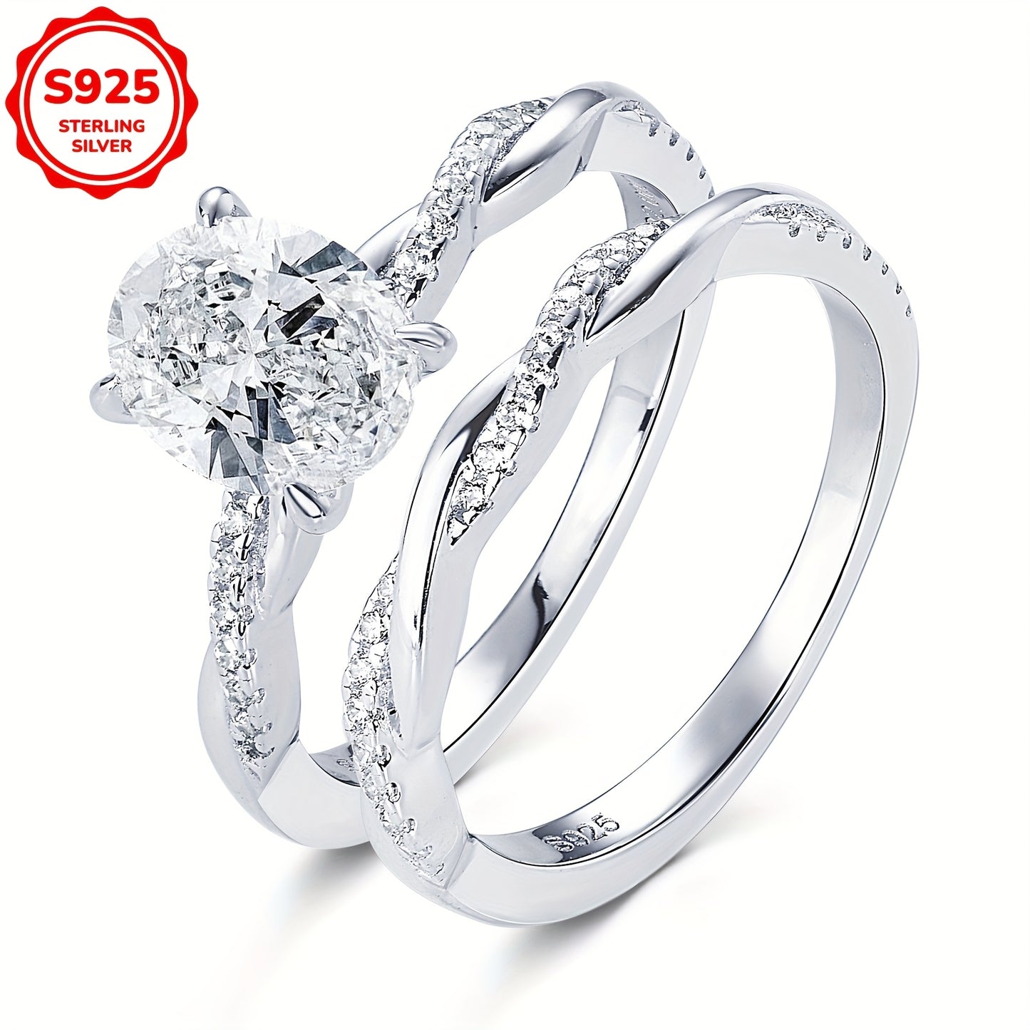 Daily Jewelry 2ct Oval Moissanite Ring Set