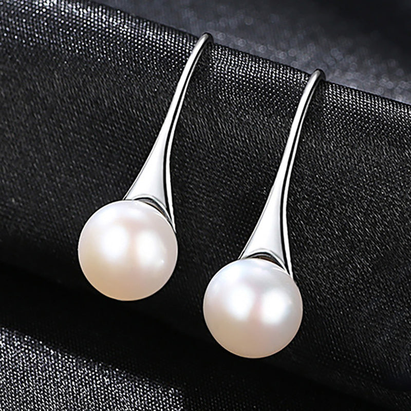 Refined 925 sterling silver 8mm freshwater pearl drop earrings