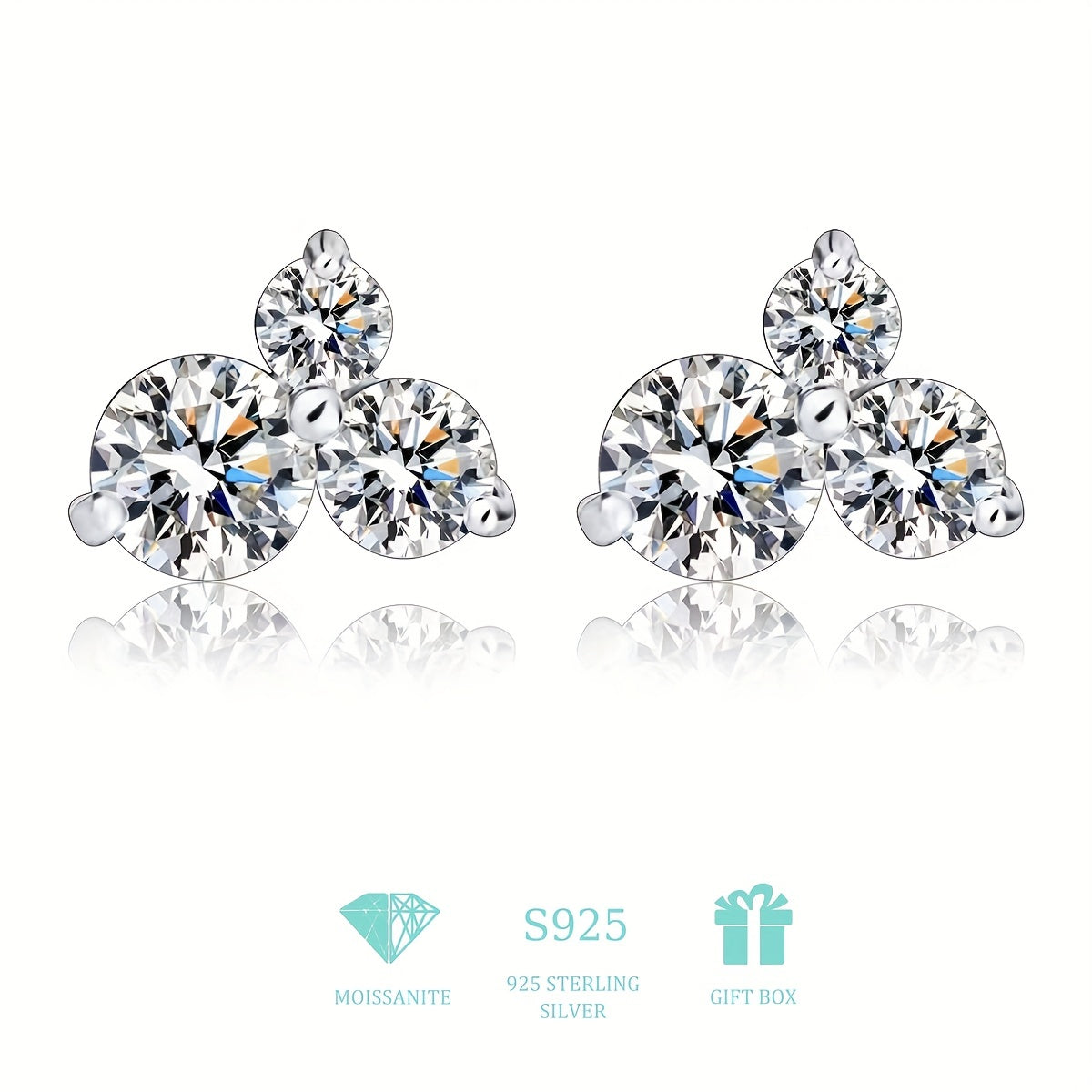 Luxurious 925 Sterling Silver Moissanite Clover Stud Earrings