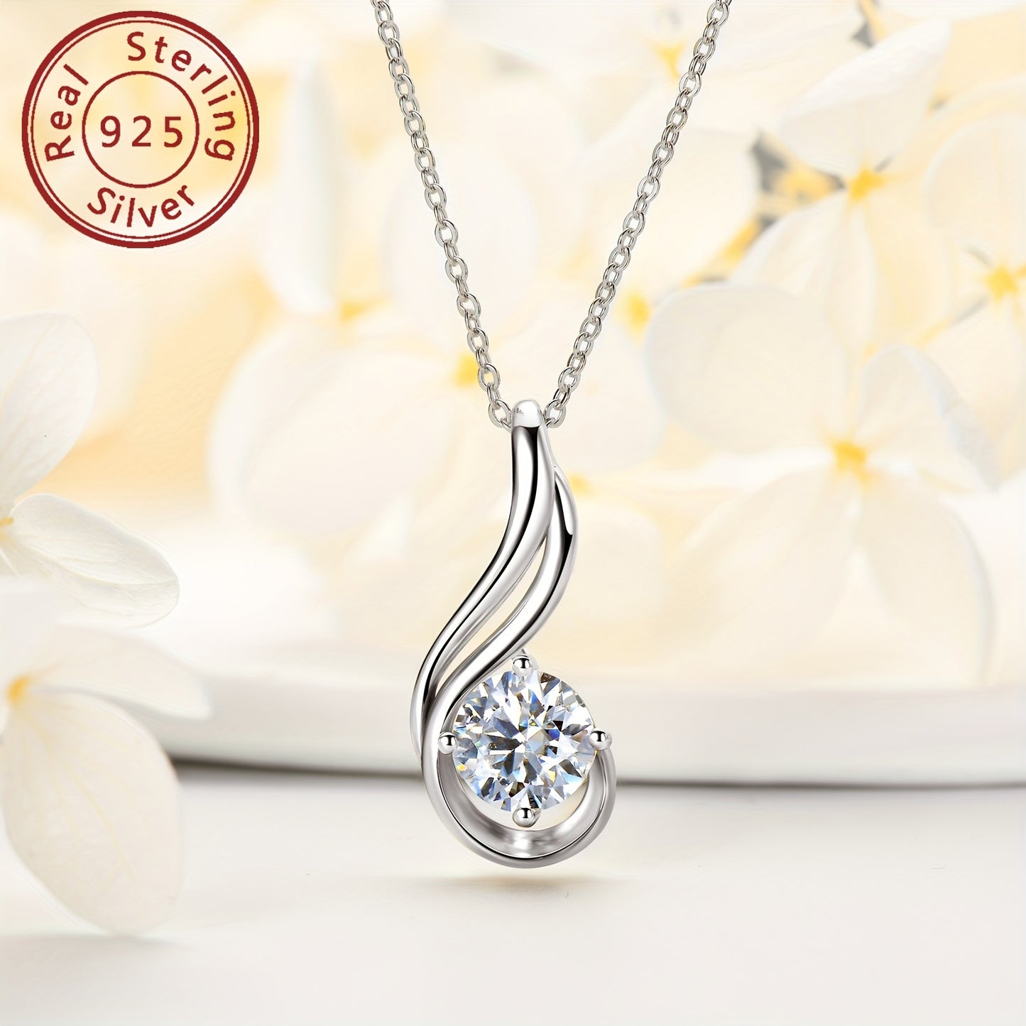 Elegant 925 Sterling Silver Pendant 2ct Moissanite Necklace