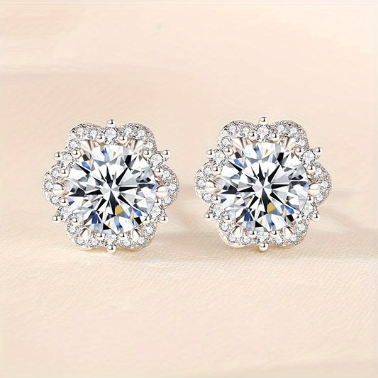 925 Sterling Silver Flower Missanite Stud Earrings