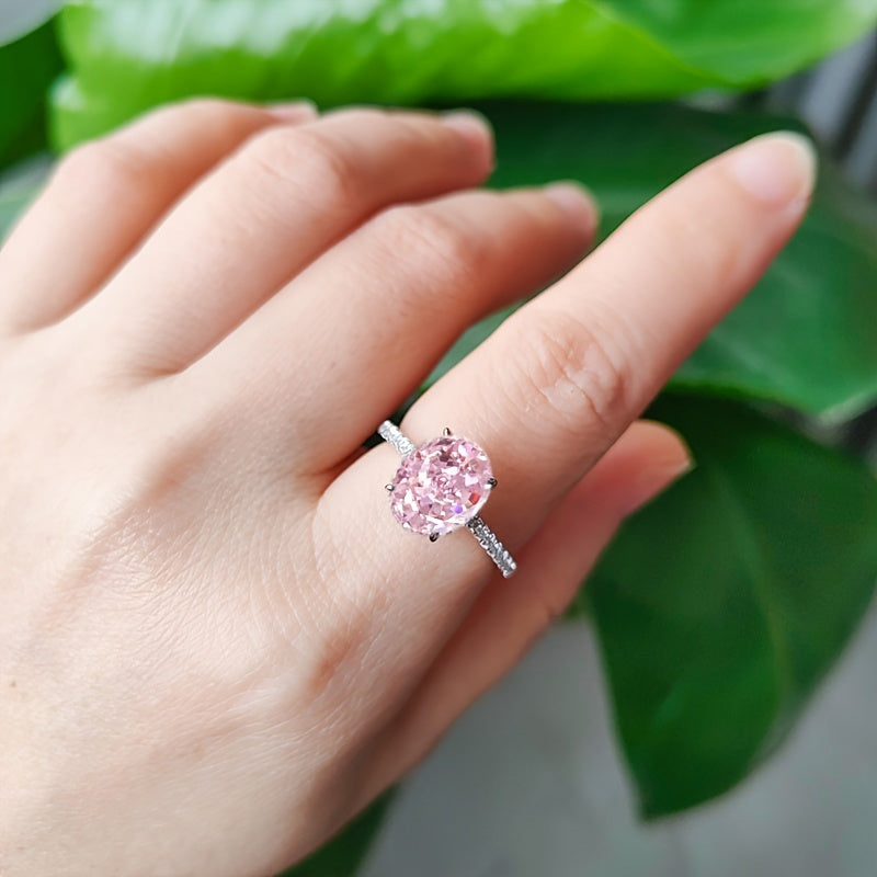 Light Pink S925 Silver Classic Elegant Oval Zirconia Ring