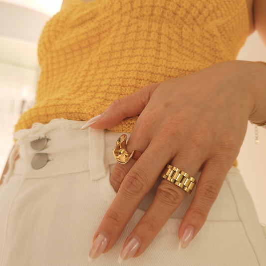 Bracelet-Style 18K Gold-Plated Ring