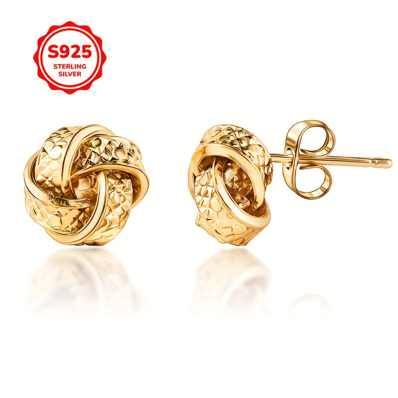 18K Gold Plated 925 Sterling Silver Woven Love Knot Stud Earrings