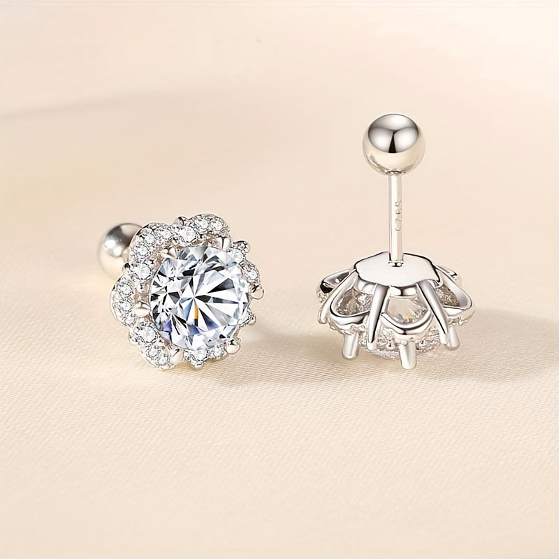 925 Sterling Silver Flower Missanite Stud Earrings