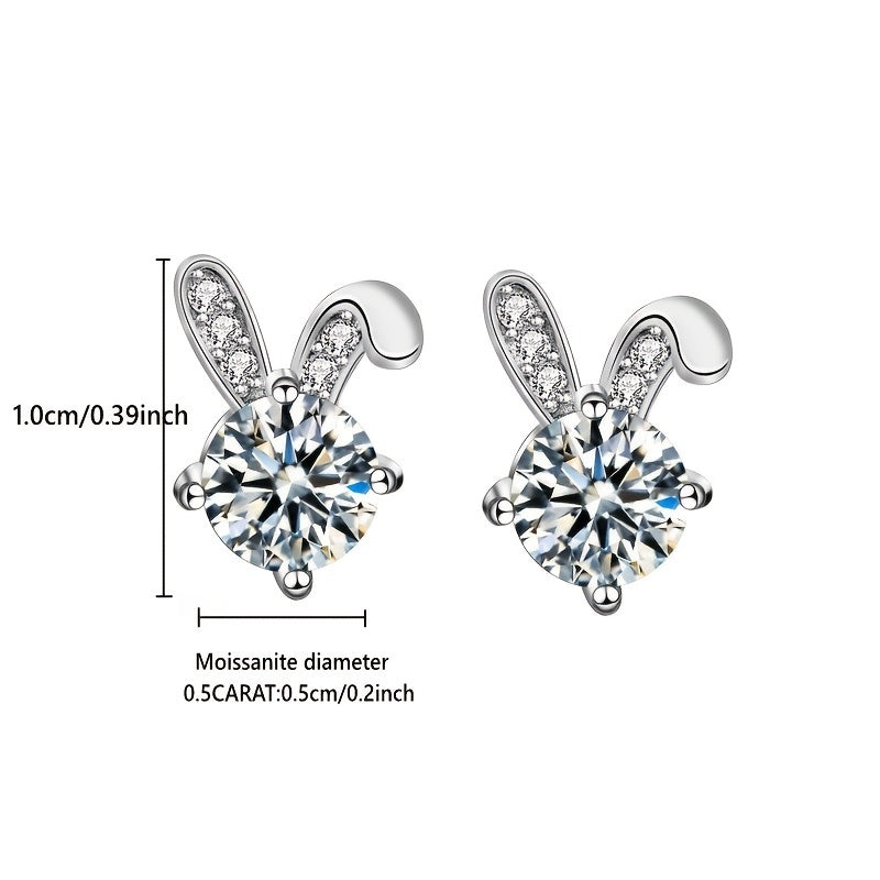 Cute Rabbit 925 Sliver Shaped Zircon Ear Studs Earrings