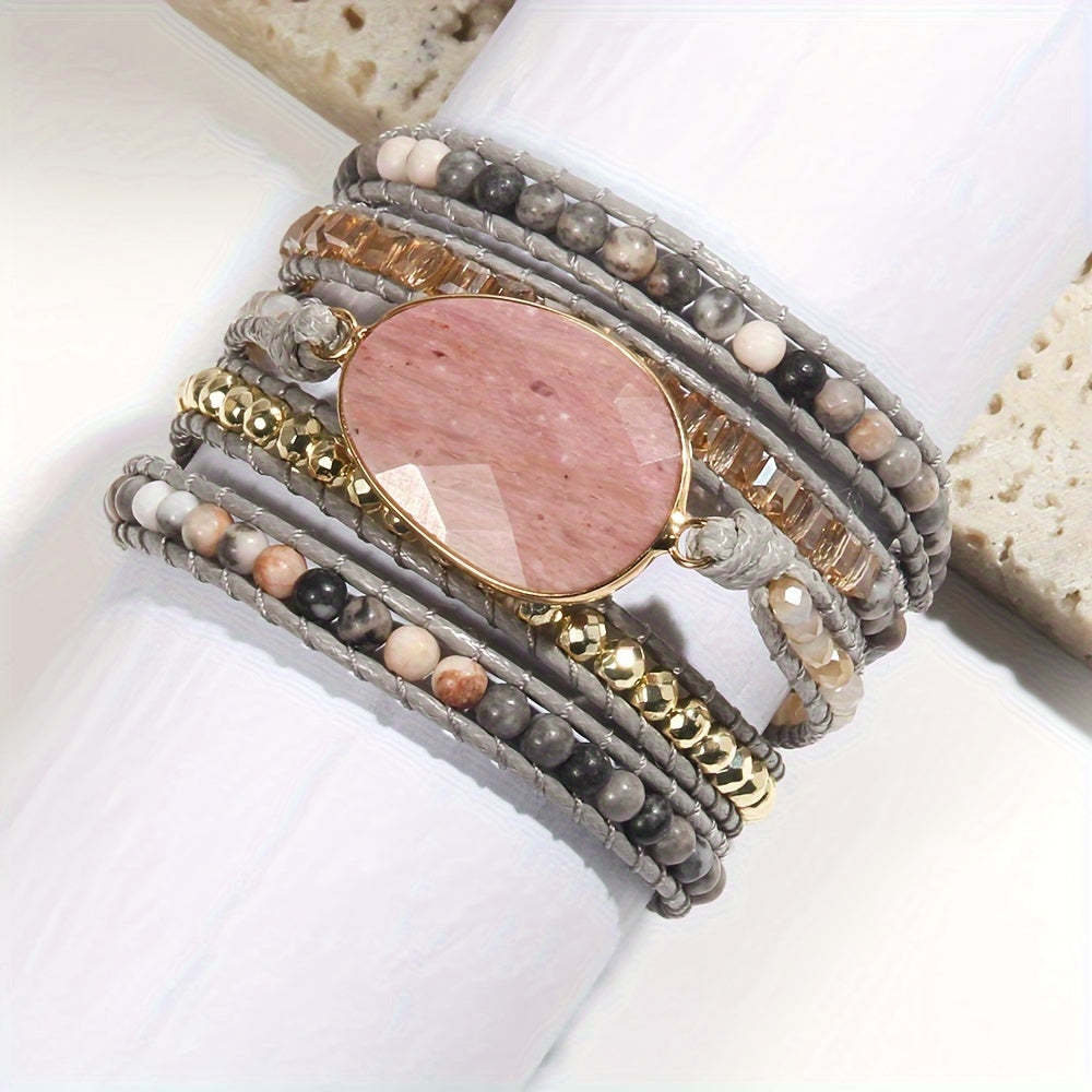 Artisan-crafted, five-row beaded wrap bracelet in a bohemian style