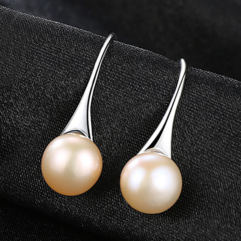 Refined 925 sterling silver 8mm freshwater pearl drop earrings