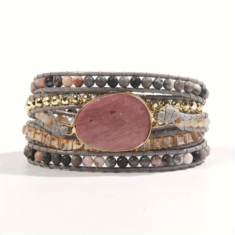 Artisan-crafted, five-row beaded wrap bracelet in a bohemian style