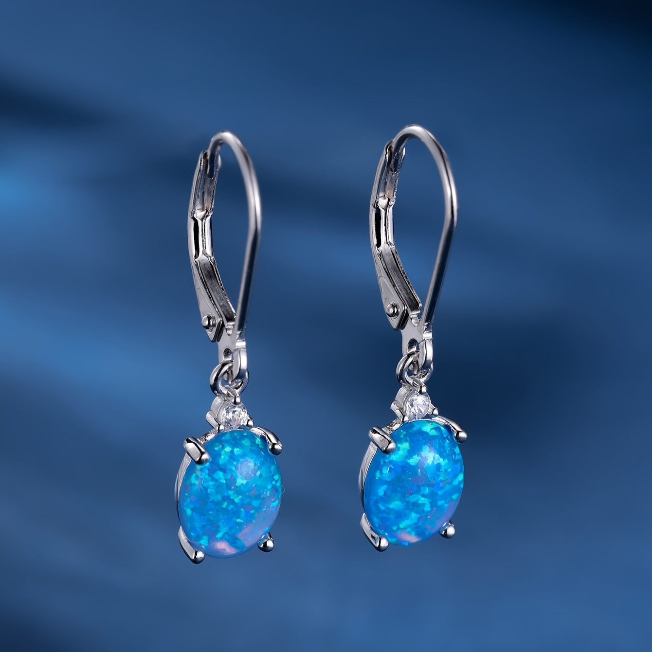 S925 Round-Cut Opal Dangle Drop Earrings