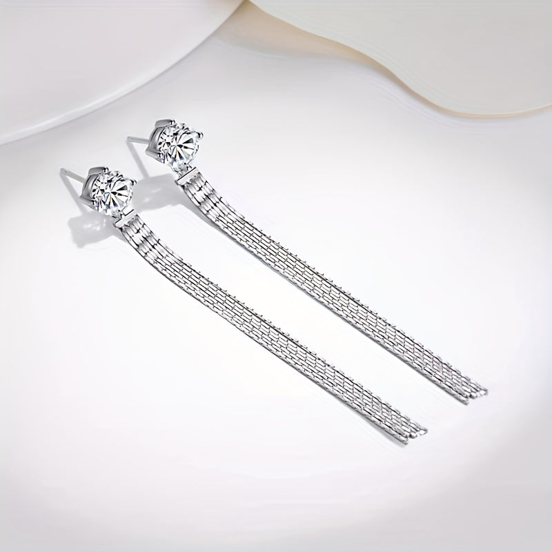 1pair 925 Sterling Silver Moissanite Tassel Earrings