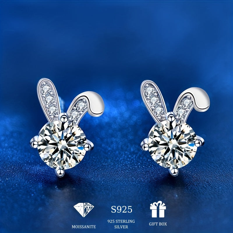 Cute Rabbit 925 Sliver Shaped Zircon Ear Studs Earrings