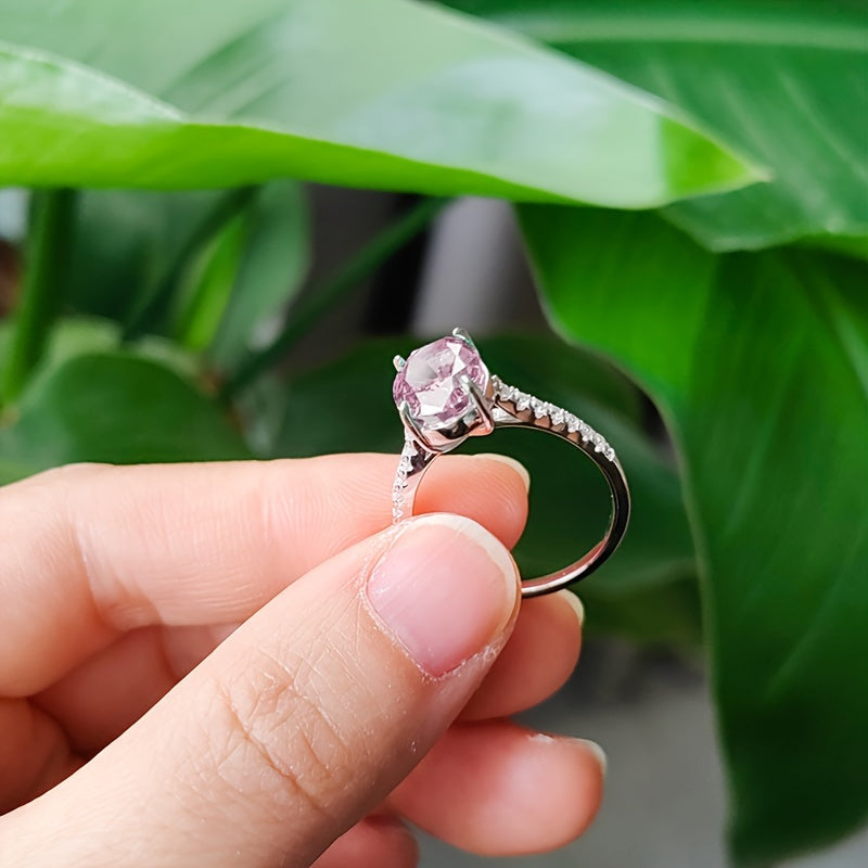 Light Pink S925 Silver Classic Elegant Oval Zirconia Ring