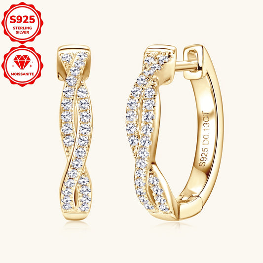 Elegant 14K Gold Plated 925 Sterling Silver Moissanite Hoop Earrings