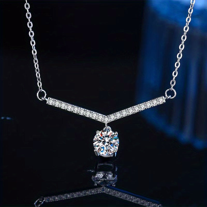 925 Sterling Silver 1Carat Moissanite V-Shaped Necklace