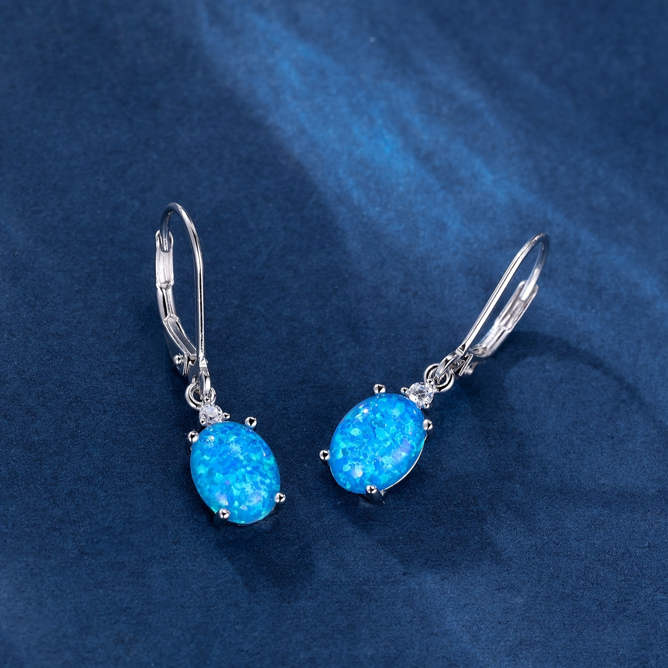 S925 Round-Cut Opal Dangle Drop Earrings