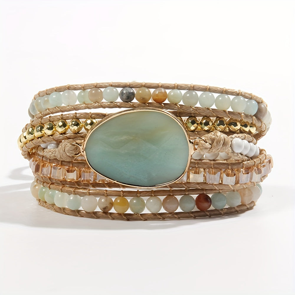 Artisan-crafted, five-row beaded wrap bracelet in a bohemian style