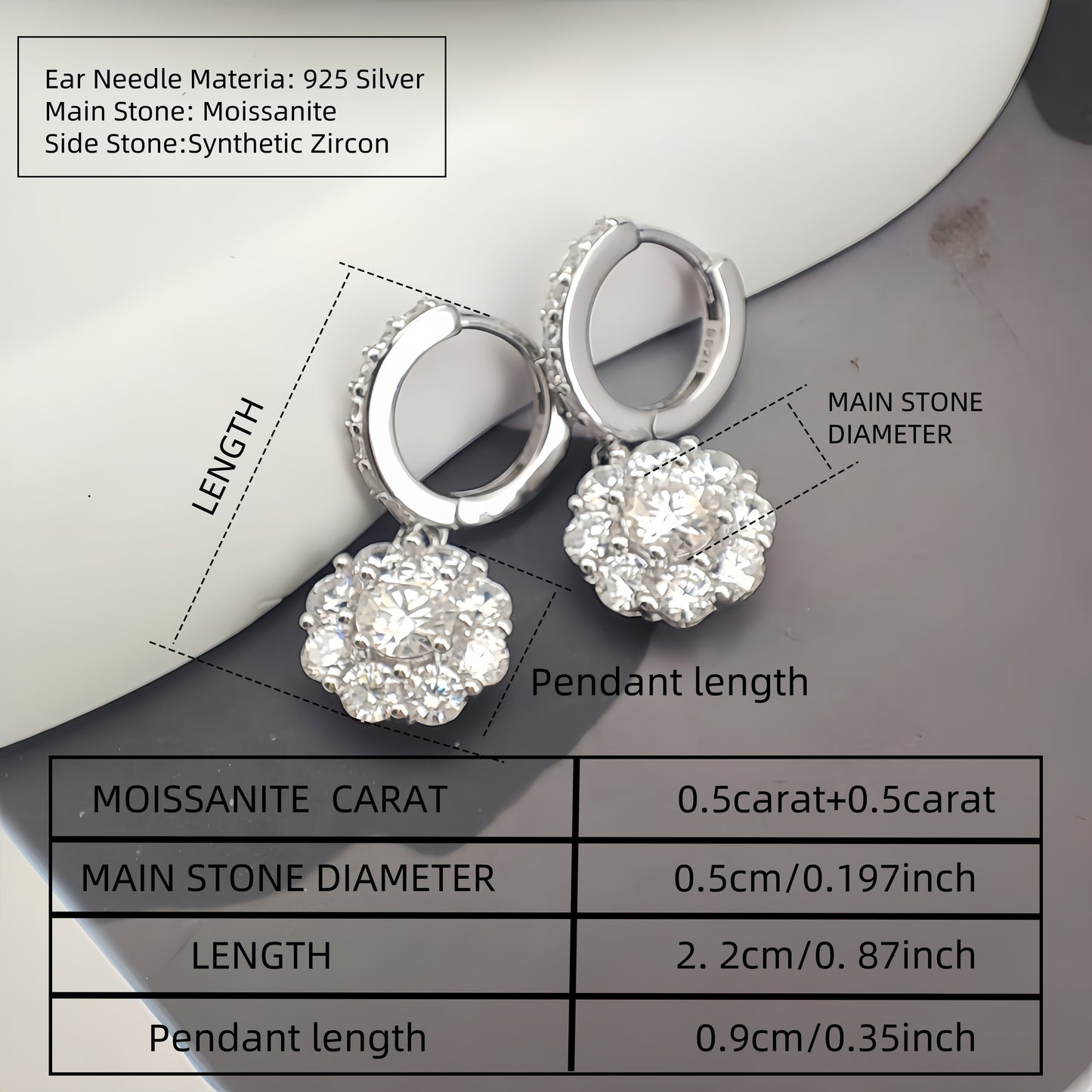 Elegant 0.5 Carat Moissanite Star Pendant Earrings