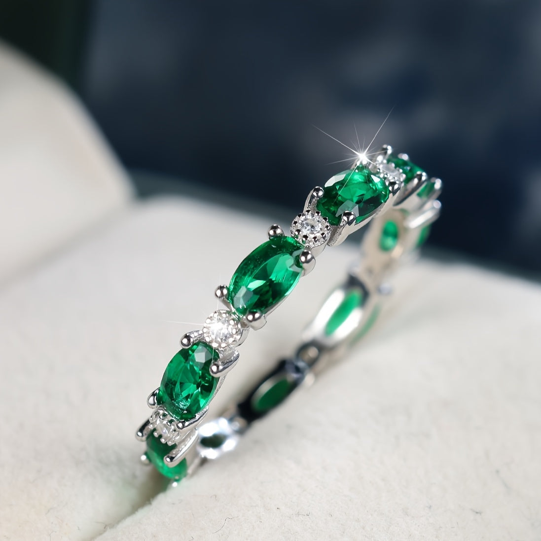 Elegant Emerald Green Cubic Zirconia Ring