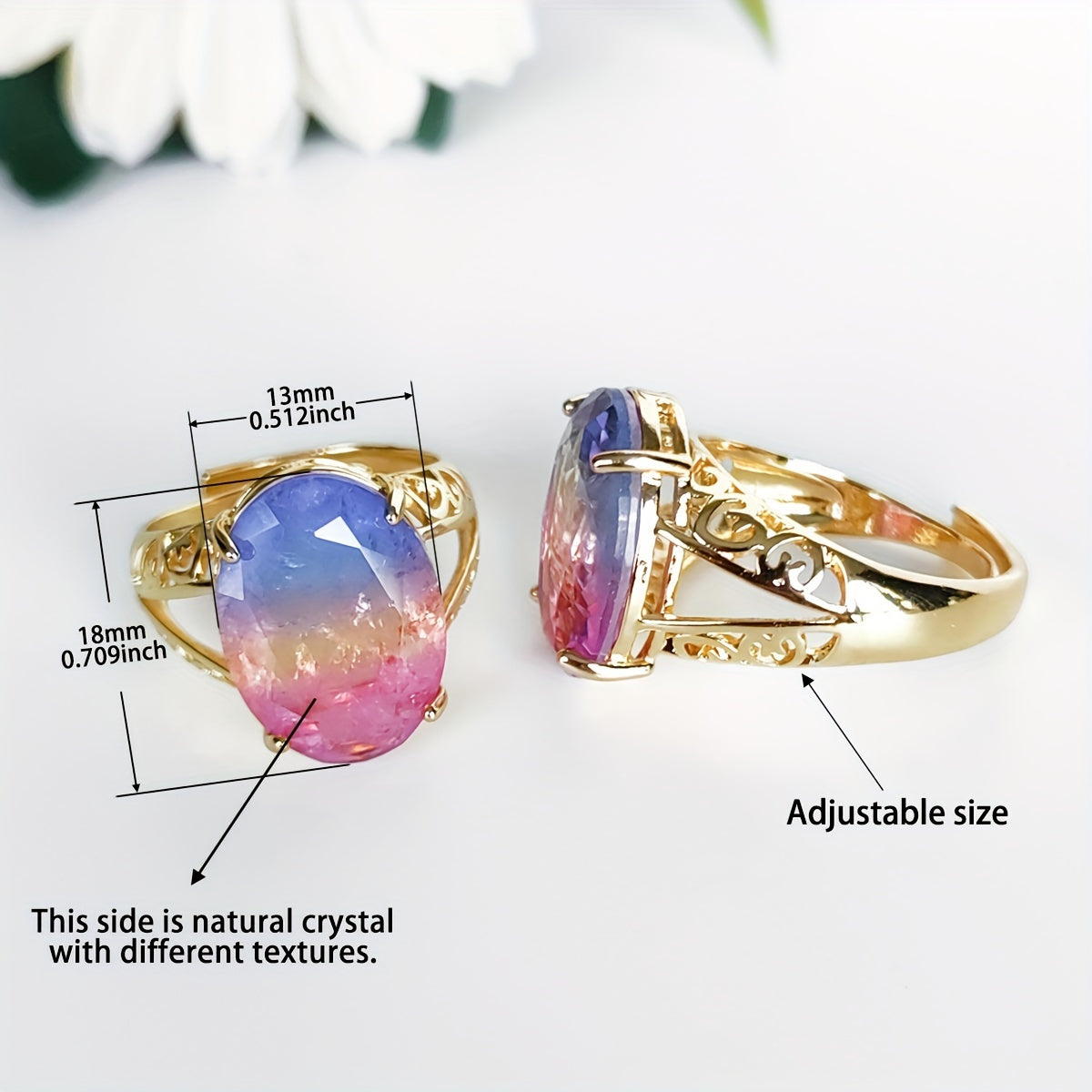 Simple Gradient Oval Artificial Crystal Fusion Stone Ring