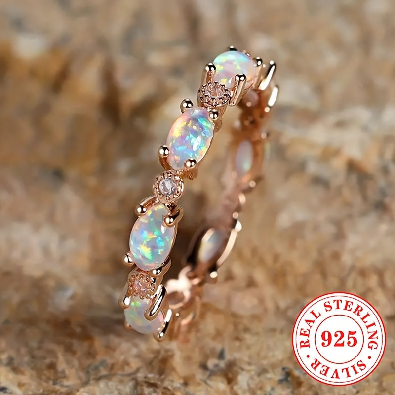 Pure Silvery Opal Zircon Eternity Ring