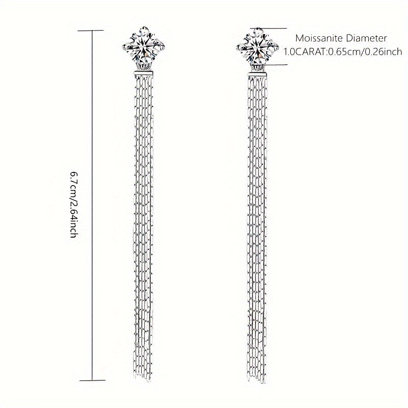 1pair 925 Sterling Silver Moissanite Tassel Earrings