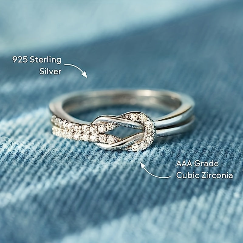 Exquisite Knot Shaped 925 Sterling Silver Zirconia Ring