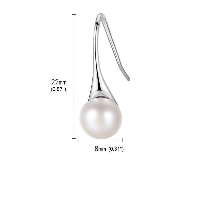 Refined 925 sterling silver 8mm freshwater pearl drop earrings