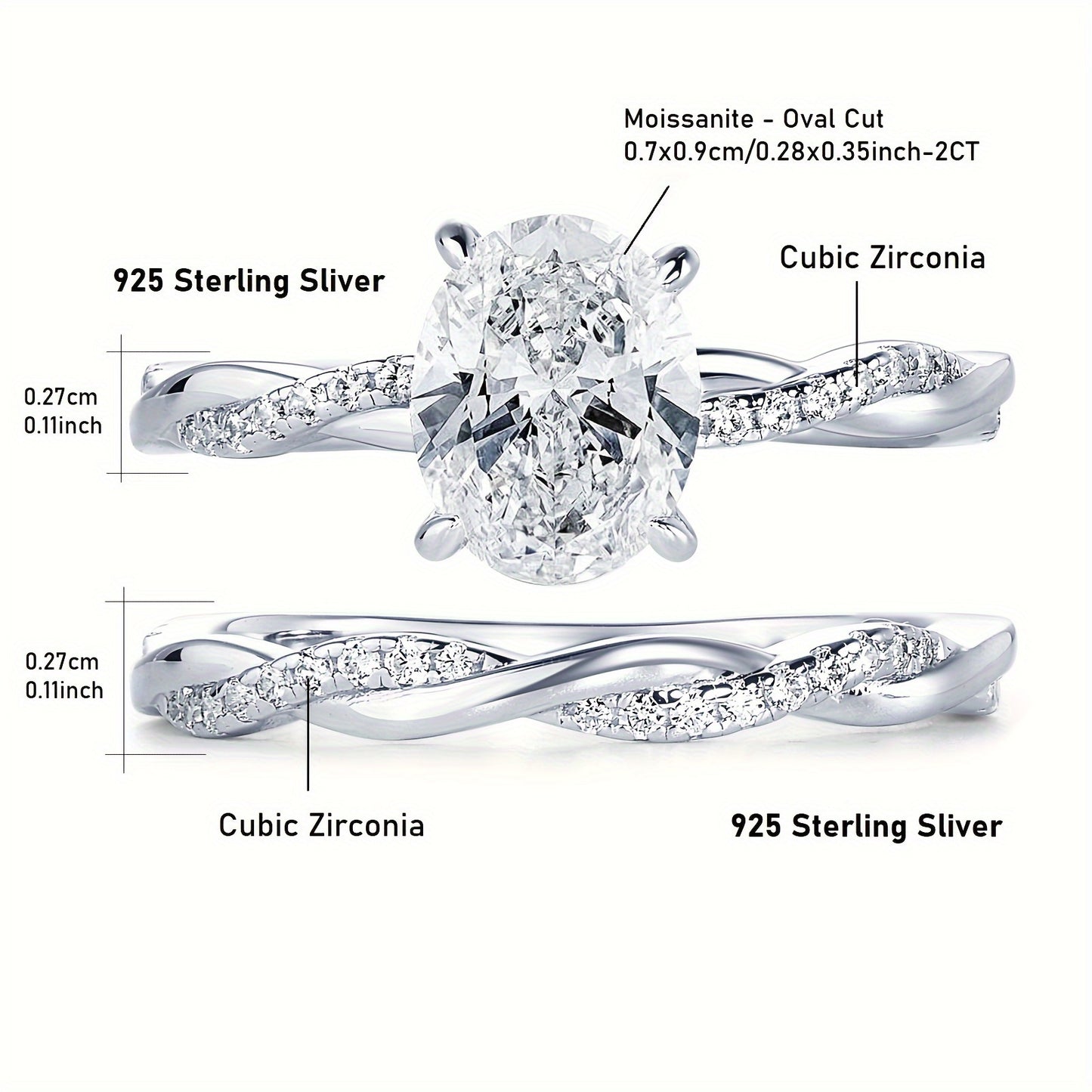 Daily Jewelry 2ct Oval Moissanite Ring Set