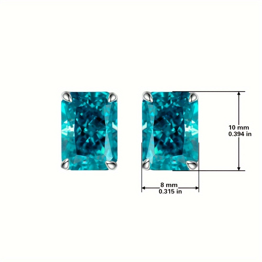 Elegant 7Ct Paraiba Blue Cubic Zirconia Stud Earrings