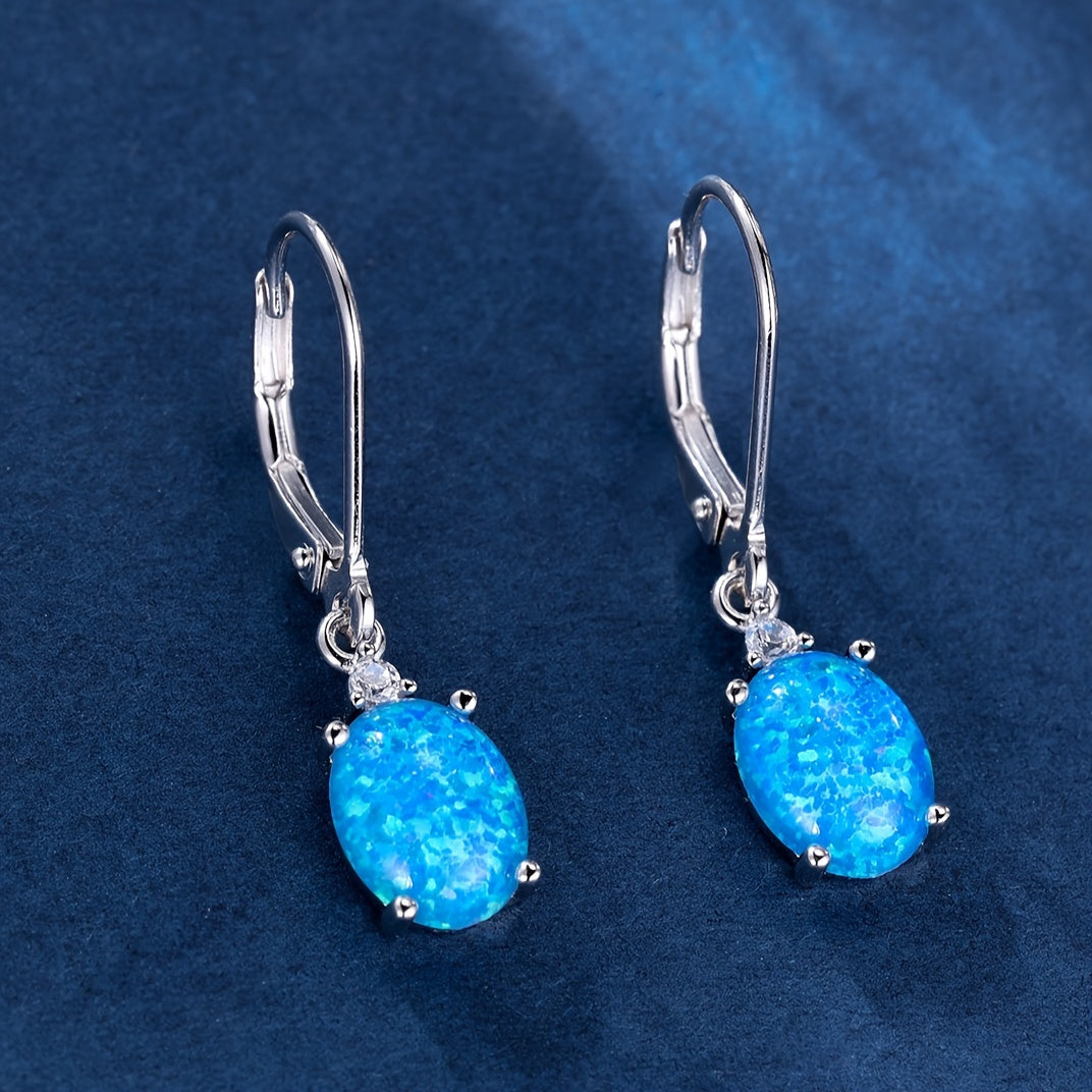 S925 Round-Cut Opal Dangle Drop Earrings