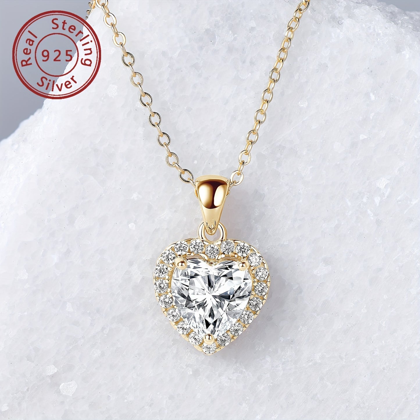 Classic 14K Plated 925 Sterling Silver 2ct Heart Shaped Moissanite Necklace