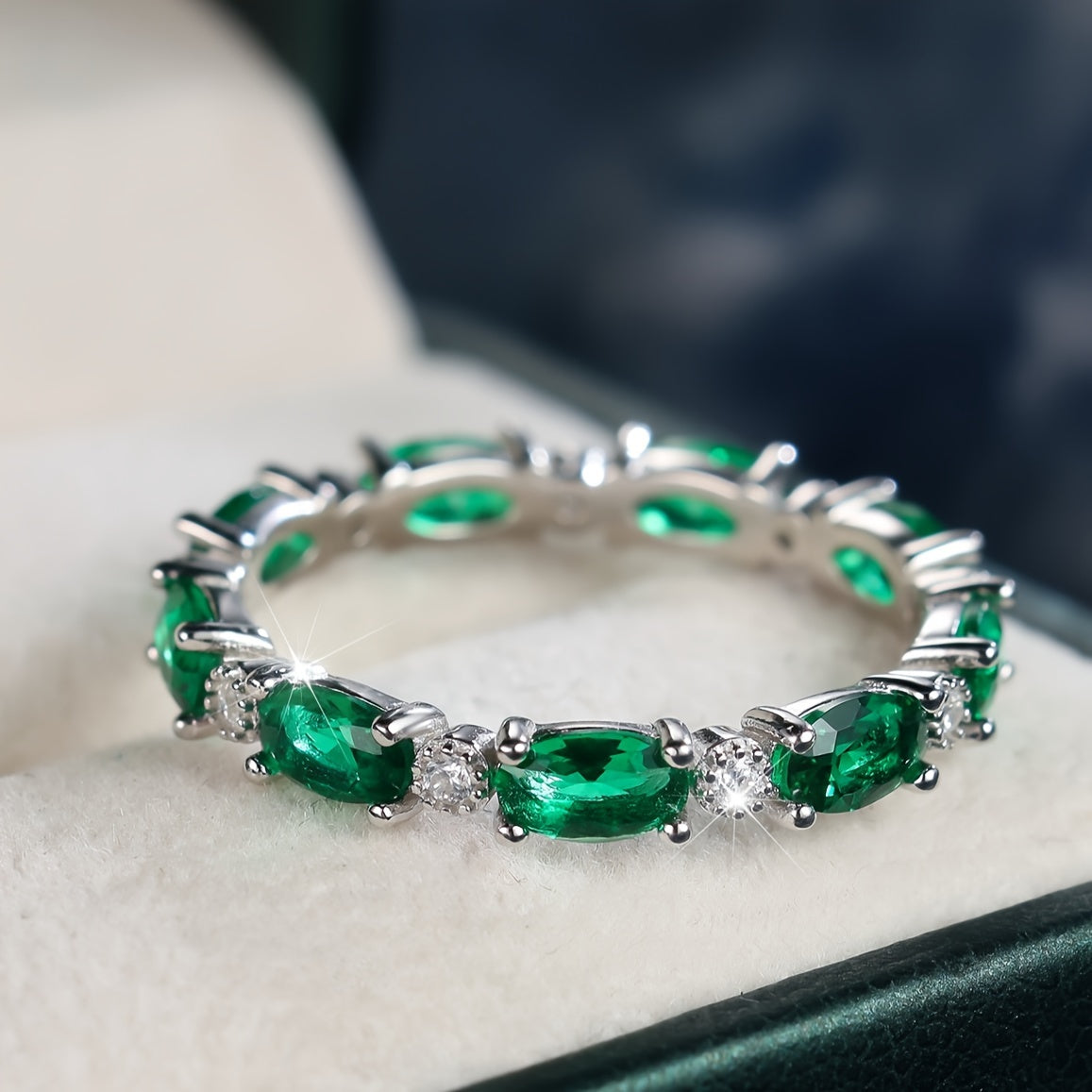 Elegant Emerald Green Cubic Zirconia Ring