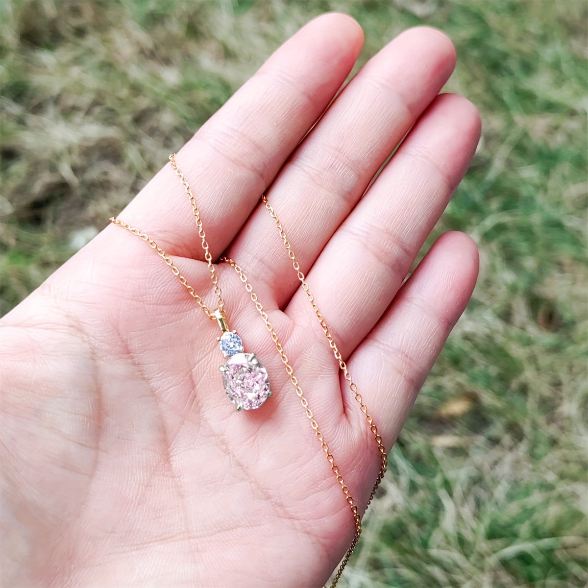 Pink Cubic Zircon S925 Sterling Silver Oval Pendant Necklace