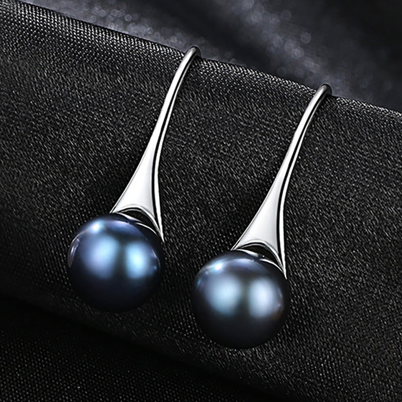 Refined 925 sterling silver 8mm freshwater pearl drop earrings