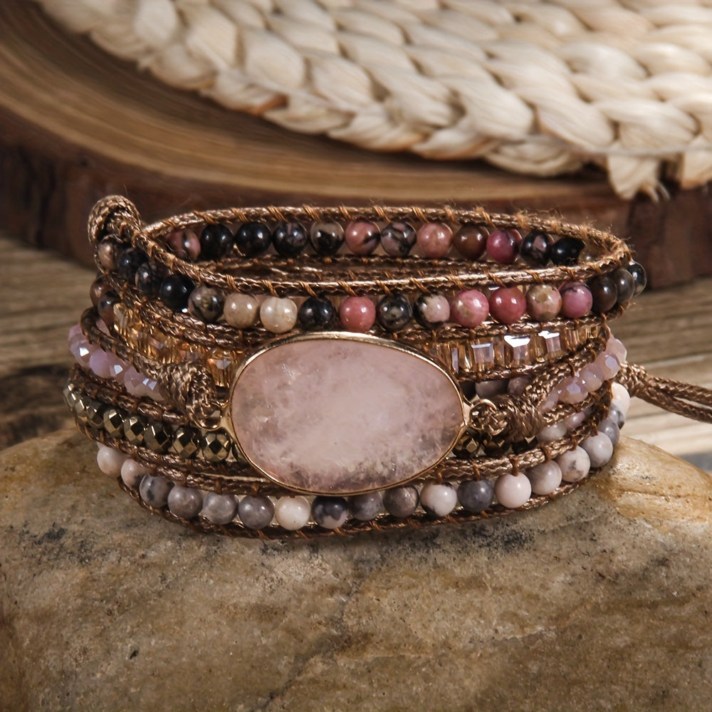 Artisan-crafted, five-row beaded wrap bracelet in a bohemian style