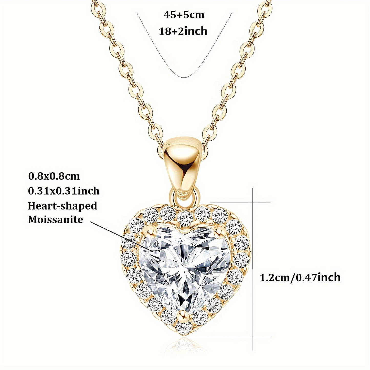 Classic 14K Plated 925 Sterling Silver 2ct Heart Shaped Moissanite Necklace