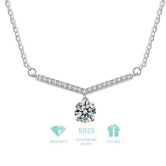 925 Sterling Silver 1Carat Moissanite V-Shaped Necklace