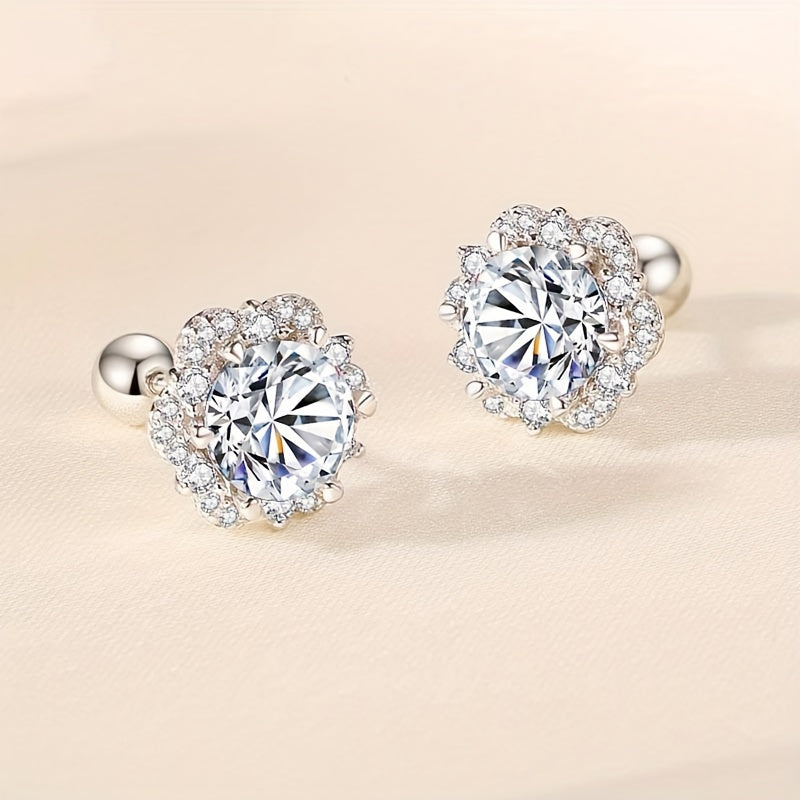 925 Sterling Silver Flower Missanite Stud Earrings