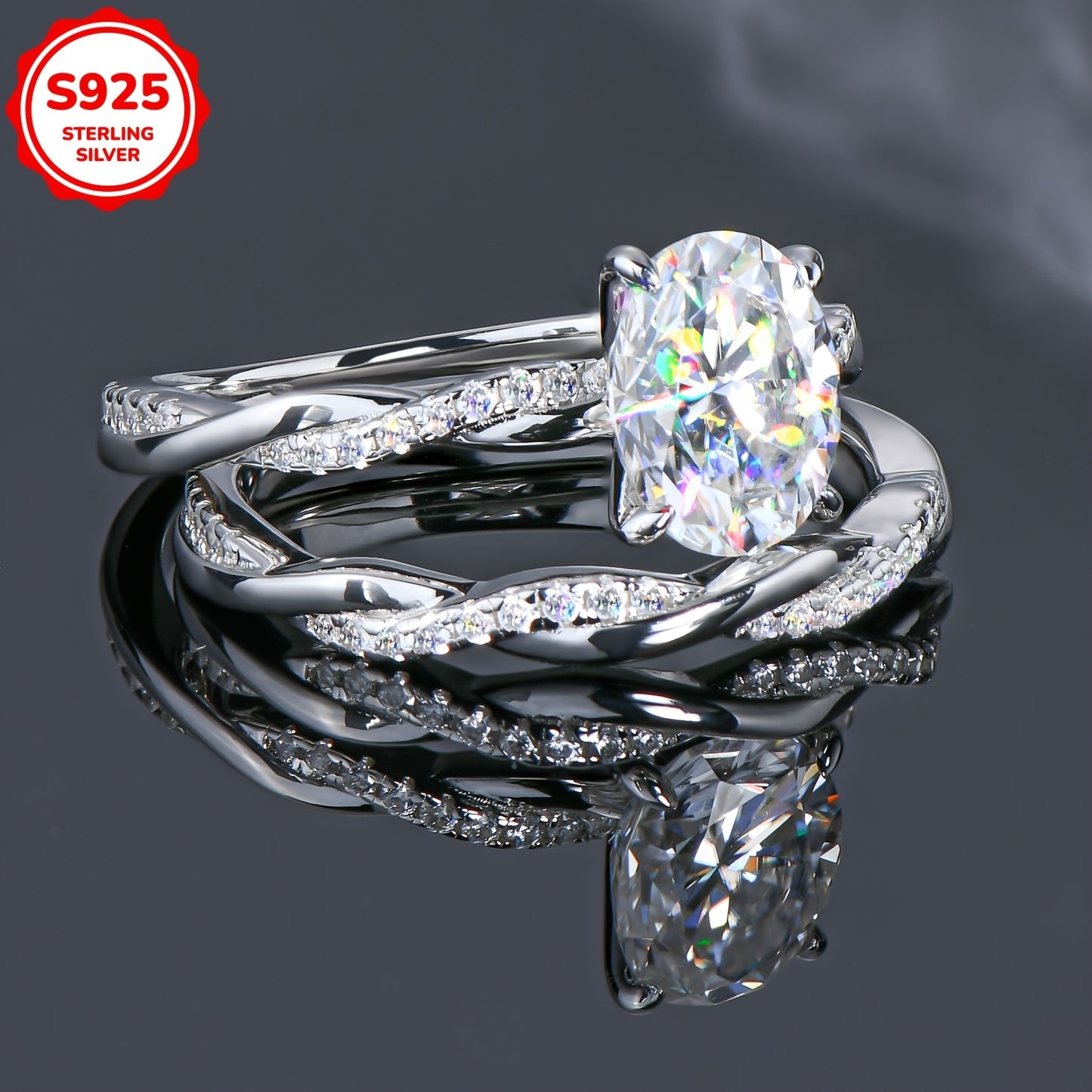 Daily Jewelry 2ct Oval Moissanite Ring Set