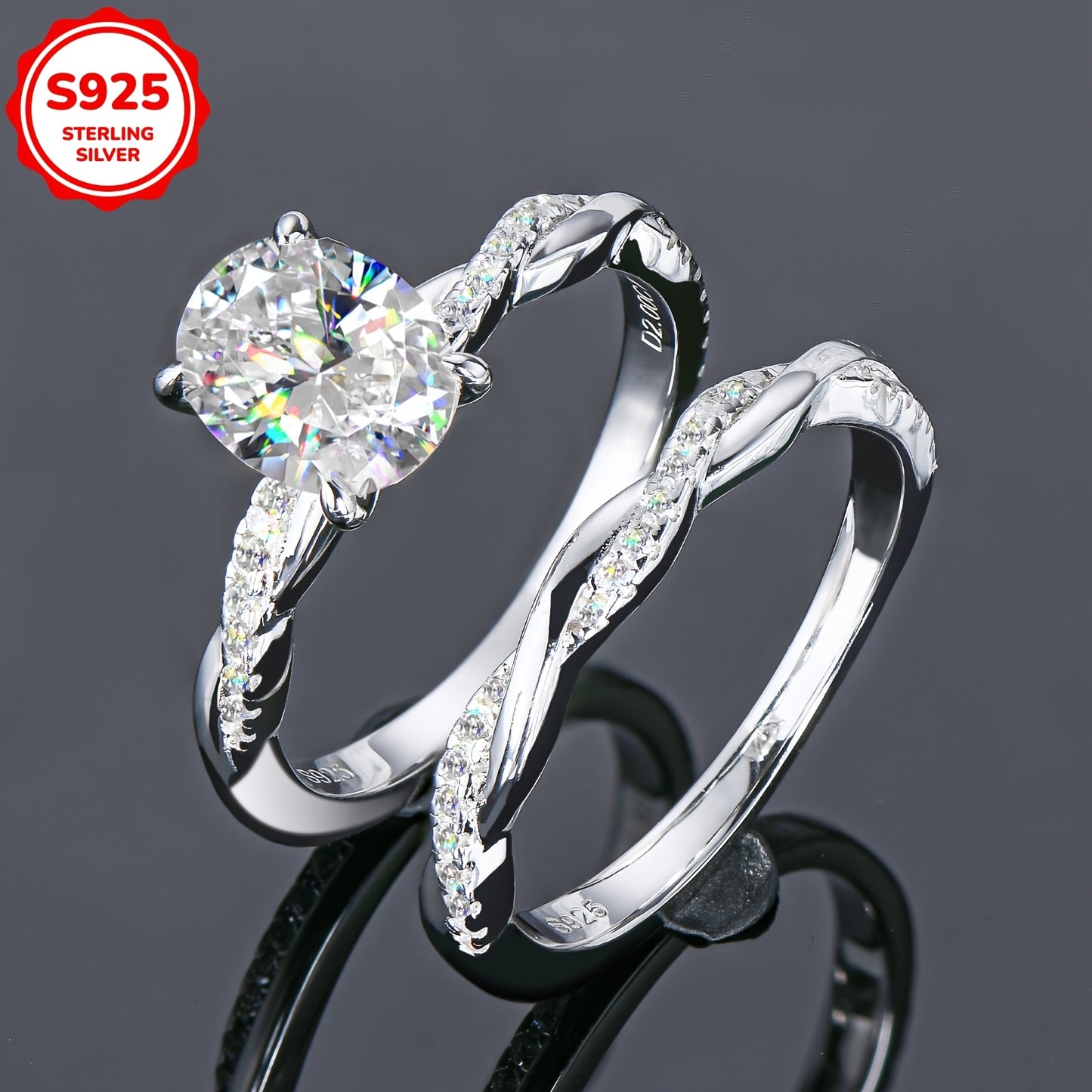 Daily Jewelry 2ct Oval Moissanite Ring Set