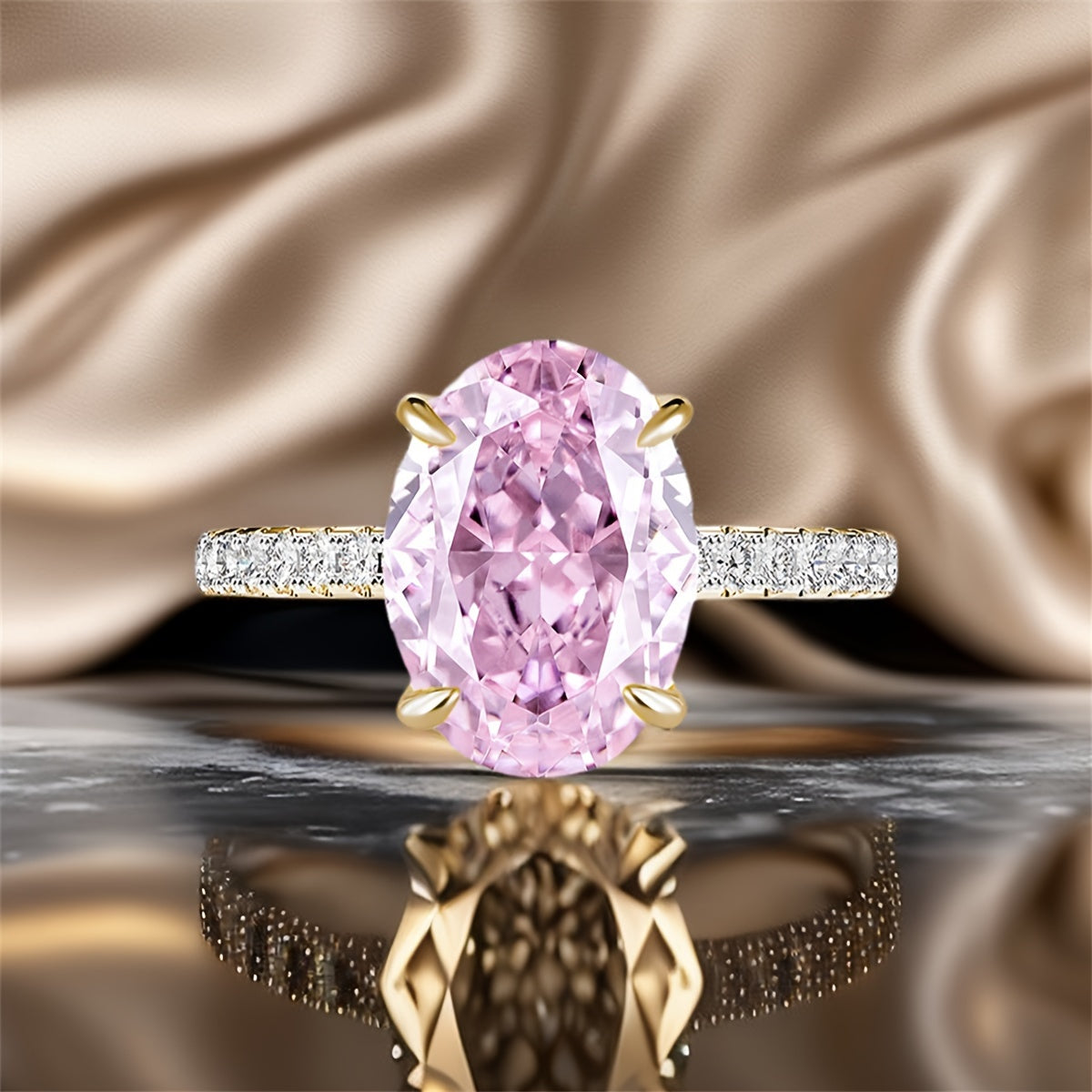 Light Pink S925 Silver Classic Elegant Oval Zirconia Ring