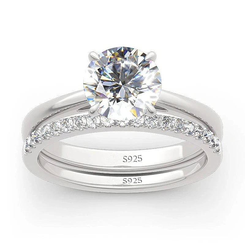 Double set 925 2Carat Round cut Moissanite Ring