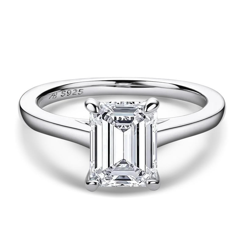 Emerald Cut 925 Sterling Silver 7x9mm Zirconia Ring